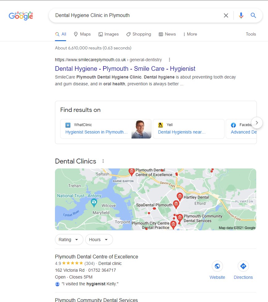 Google Search For Dental Hygiene Clinic in Plymouth